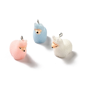 Opaque Resin Pendants, 3D Alpaca Charms, with Platinum Tone Iron Loops