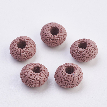 Perles européennes de pierre de lave naturelle, teint, Perles avec un grand trou   , plat rond