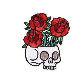 Computerized Embroidery Cloth Sew on Patches, Costume Accessories, Skull with Rose