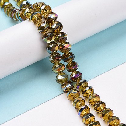 Transparentes perles de verre de galvanoplastie brins, facette, rondelle, demi arc-en-ciel plaqué