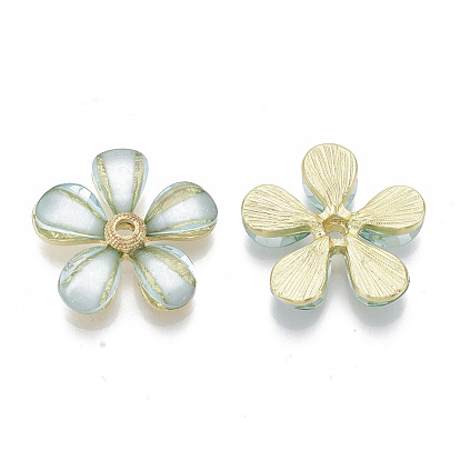 Resin Beads, with Light Gold Tone Alloy Findings, Flower