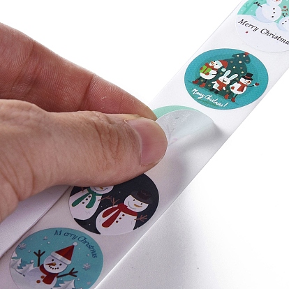 8 rollo de pegatinas de papel autoadhesivo de puntos redondos con patrones de muñeco de nieve, calcomanías navideñas para fiestas, regalos decorativos