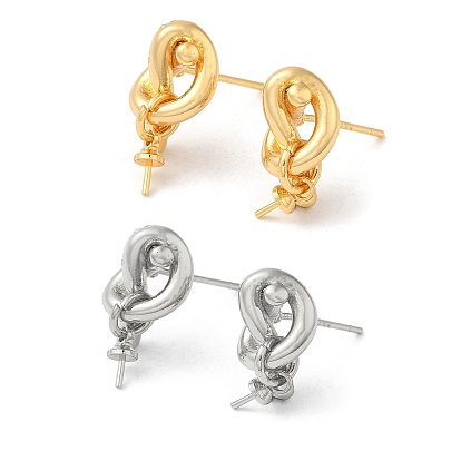 Brass Stud Earring Findings, with 925 Sterling Silver Pins, for Half Drilled Beads