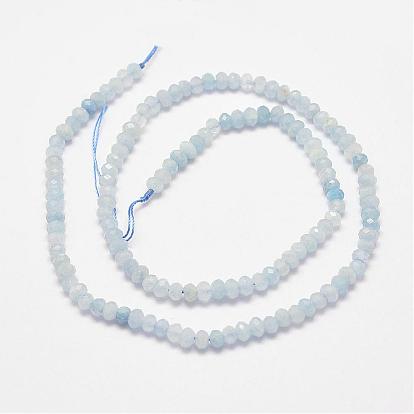 Brins aigue-marine de perles naturelles, facette, rondelle