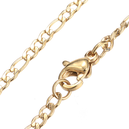 Ion Plating(IP) 304 Stainless Steel Figaro Chain Necklaces, with Lobster Clasp