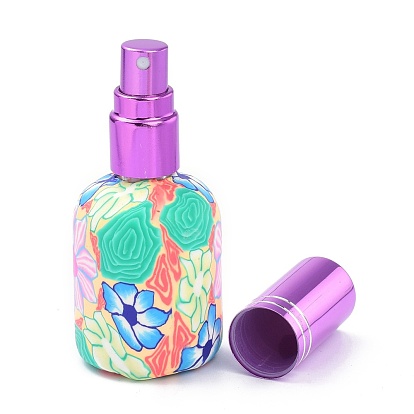 Botellas de perfume de arcilla polimérica recargables, botellas de vidrio ambientador, con boquilla pulverizadora, patrón de flores