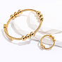 Stainless Steel Twisted Cuff Bangle & Finger Ring Sets, with Bead, for Women