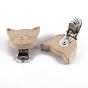 Beech Wood Kitten Baby Pacifier Holder Clips, with Iron Clips, Cat Head, Platinum