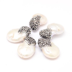 Perlas naturales perlas de agua dulce cultivadas, con diamantes de imitación de arcilla polimérica, pepitas, 18~28x12~18x9~11 mm, agujero: 1 mm