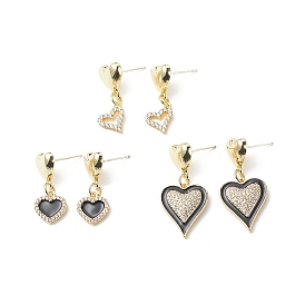 3 Pairs 3 Style Clear Cubic Zirconia Heart Dangle Stud Earrings, 304 Stainless Steel Earrings for Valentine's Day