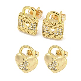 Brass Micro Pave Cubic Zirconia Ear Studs, Real 18K Gold Plated