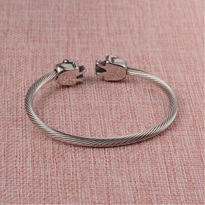 304 Stainless Steel Cuff Bangles, Skull Findings, 60x55mm
