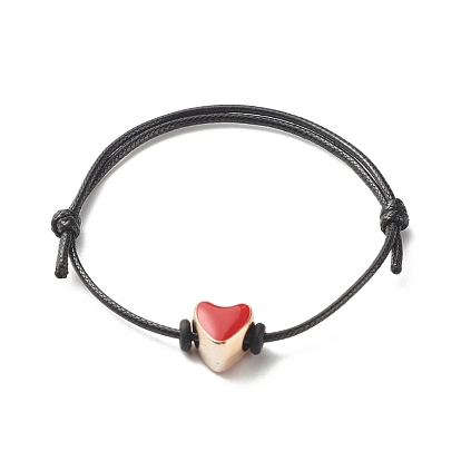 Bracelet cordon ajustable en perles d'émail acrylique coeur pour adolescente femme