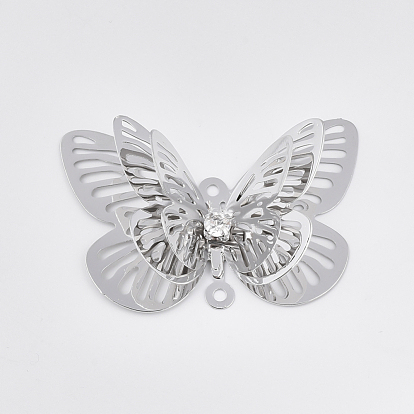 Connecteurs de liens en laiton, avec strass cristal, papillon