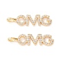 Brass Micro Pave Clear Cubic Zirconia Pendants, Long-Lasting Plated, Lead Free & Cadmium Free & Nickel Free, OMG Word Shape