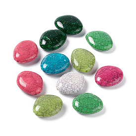 Perles acryliques opaques craquelées, turquoise d'imitation, ovale