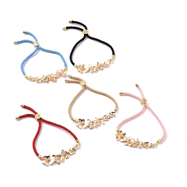 Латунные ползунковые браслеты с цветочными звеньями, регулируемый браслет из нейлонового шнура для женщин