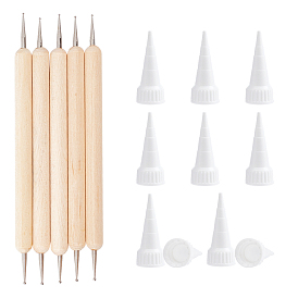 DIY Kits, Plastic Glue Bottle Tip Caps, with Double Head Nail Art Dotting Tool