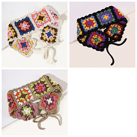 Bandeaux élastiques en coton au crochet à fleurs colorées, accessoires de cheveux larges pour femmes filles