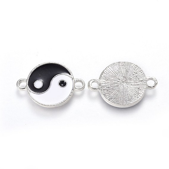 Liens / connecteurs en alliage émaillé, plat et circulaire avec yin yang