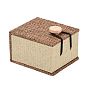 Boîtes à bagues en bois rectangle, de toile de jute et de velours, 7x6x5.2 cm