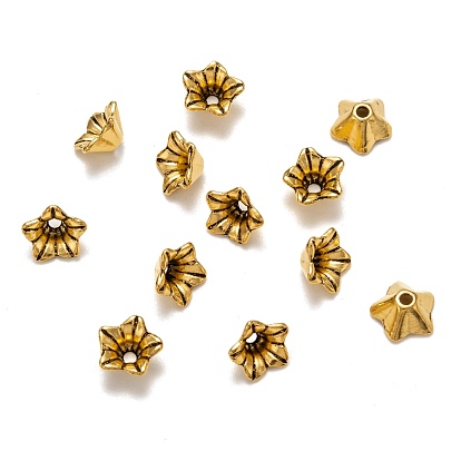 Tibetan Style Alloy Bead Caps, Lead Free and Cadmium Free, Flower, about 8.5mm in diameter, 5mm thick, hole: 1mm