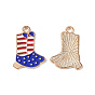 American Flag Style Alloy Enamel Pendants, Light Gold, Boots Charm