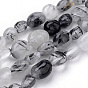 Naturel noir quartz rutile brins de perles, ovale