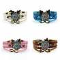 PU Leather Multi-strand Bracelet, Glass Mandala & Alloy Butterfly Links Bracelet for Women