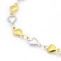 Casual Style 304 Stainless Steel Heart Link Chain Bracelets, with Lobster Claw Clasps, 7-1/2 inch(190mm), 5.5x2mm