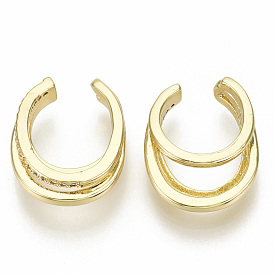 Brass Micro Pave Clear Cubic Zirconia Cuff Earrings, Split Earrings, Nickel Free