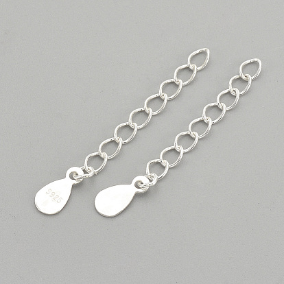 925 Sterling Silver Twisted Extender Chains, with Teardrop Charms, with 925 Stamp
