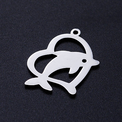 201 Stainless Steel Pendants, Dolphin with Heart