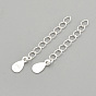 925 Sterling Silver Twisted Extender Chains, with Teardrop Charms, with 925 Stamp