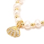 Brass Micro Pave Cubic Zirconia Shell Shape Charms Bracelets, Real 18K Gold Plated, with Natural Pearl, Long-Lasting Plated