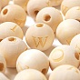 104Pcs 26 Style Unfinished Natural Wood European Beads, Large Hole Beads, Laser Engraved Pattern, Round with Letter, for Jewelry Making