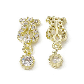 Brass Pave Clear Cubic Zirconia Nail Charms, Dangle Nail Art Decoration Accessories, with Glass Rhinestone, Flower