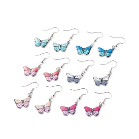 Boucles d'oreilles pendantes papillon bicolore pour femme, couleur inox