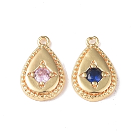 Brass Charms, with Glass, Teardrop Charm, Real 18K Gold Plated
