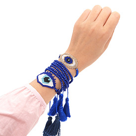 Boho Crystal Eye Bracelet for Women - Handmade Multilayer Ethnic Beaded Jewelry by Miyuki