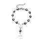 201 bracelet à breloques croix en acier inoxydable, Chapelet en émail mauvais œil pour femmes, bracelet en perles sur le thème de la religion