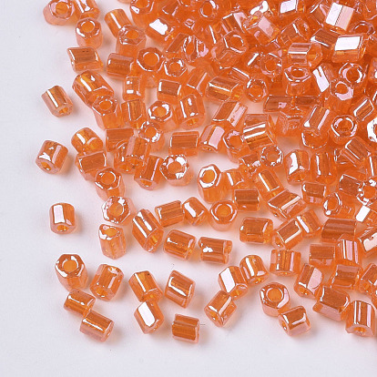 8/0 Two Cut Glass Seed Beads, Hexagon, Transparent Colours Luster