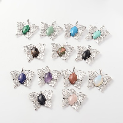 Бабочки платины тона латуни драгоценных камней подвески, окрашенные, 43x45x7 мм, отверстие : 9x5 мм
