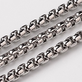 304 Stainless Steel Box Chains, with Spool, Unwelded