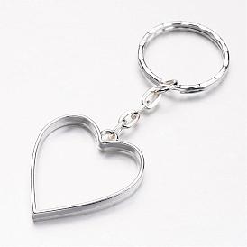 Alloy Pendants Keychain, with Iron Key Clasp Findings, Heart