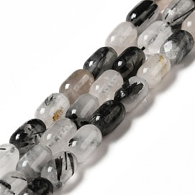 Naturales negras perlas de cuarzo rutilado hebras, columna