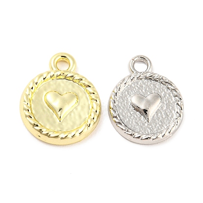 Rack Plating Alloy Pendants, Cadmium Free & Nickel Free & Lead Free, Flat Round with Heart