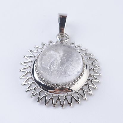 Gemstone Pendants, with Brass Findings, Sun, Platinum