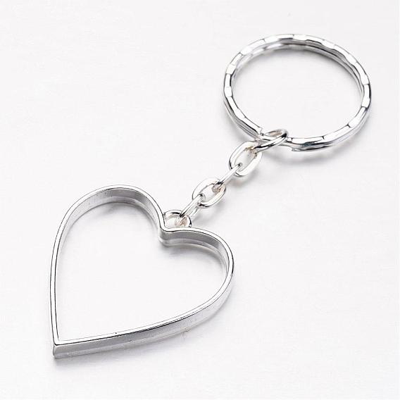 Porte-clés pendentifs en alliage, avec les accessoires en fermoir clés en fer, cœur