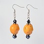 Halloween Synthetic Howlite Skull Dangle Earrings, with Glass Beads and Brass Earring Hooks, 58mm, Pin: 0.7mm